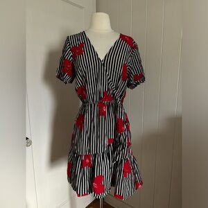 5 for $25 - Madewell black white stripe red flower dress S (6)